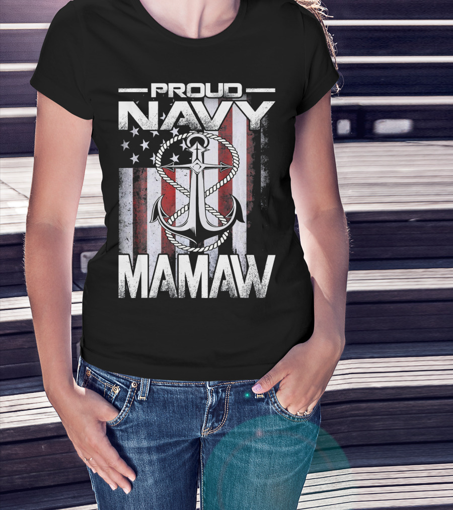 Proud Navy Mamaw USA Patriotic Anchor And Flag T-Shirt