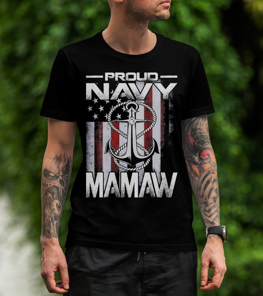 Proud Navy Mamaw USA Patriotic Anchor And Flag T-Shirt