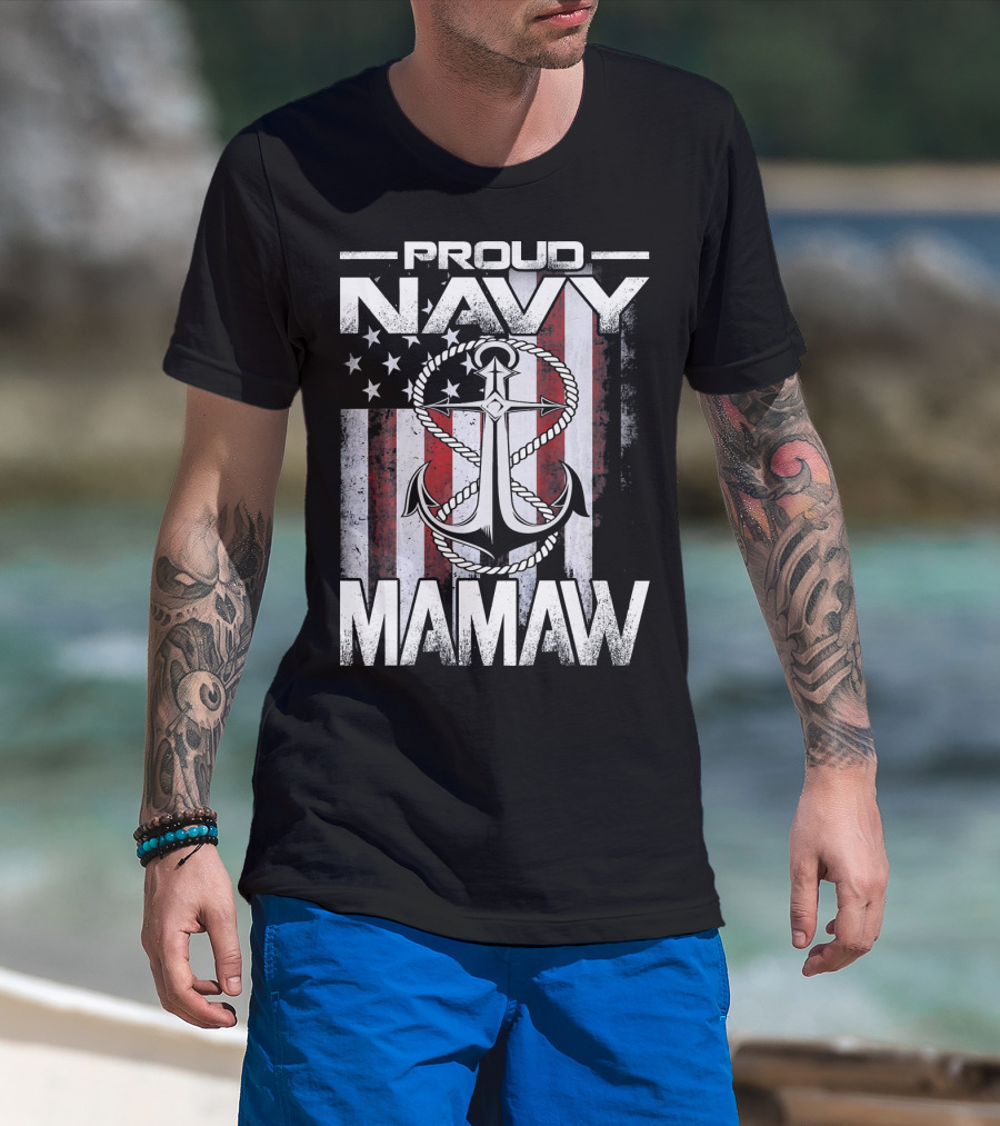 Proud Navy Mamaw USA Patriotic Anchor And Flag T-Shirt