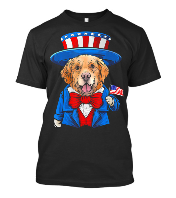 Funny Golden Retriever Uncle Sam 4th Of July Amer Flag T-Shirt