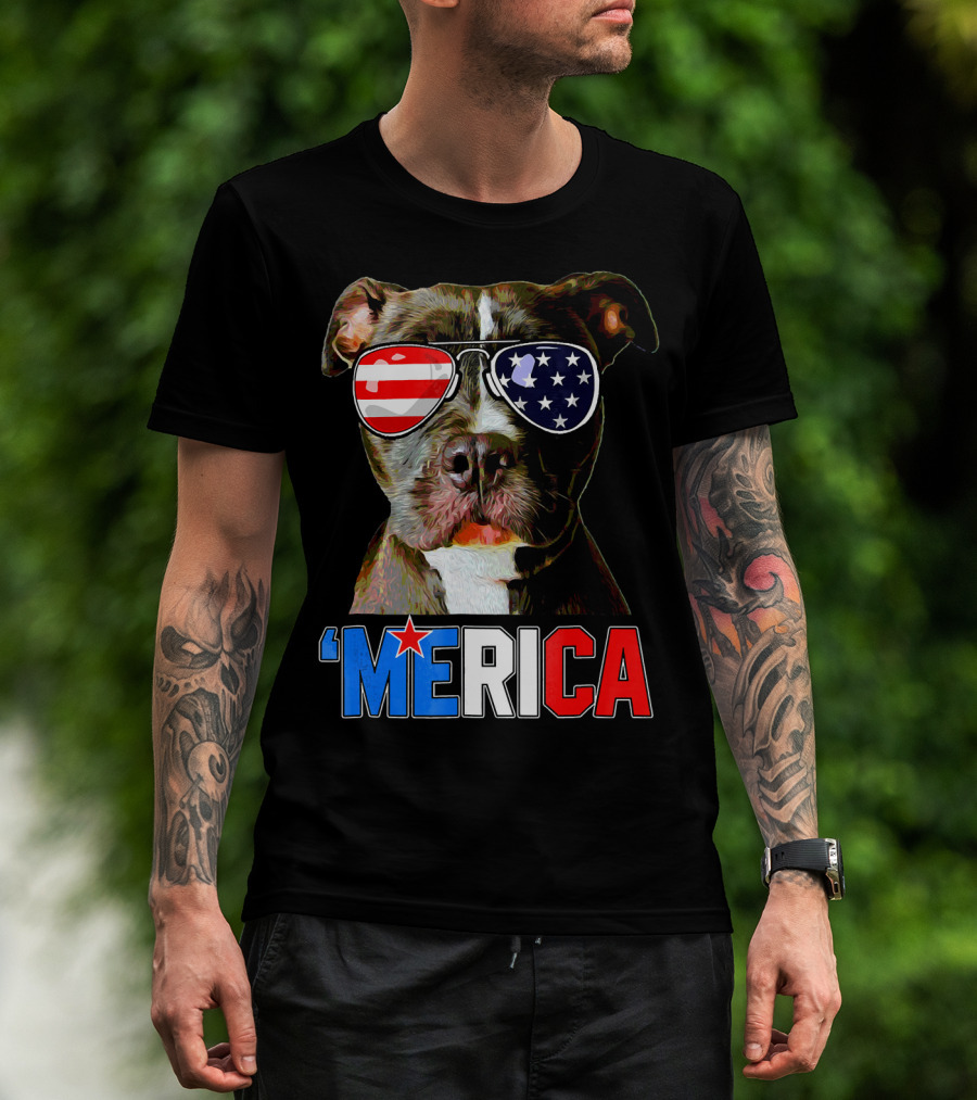 Pitbull 'Merica Memorial Day Patriotic USA Sunglasses T-Shirt