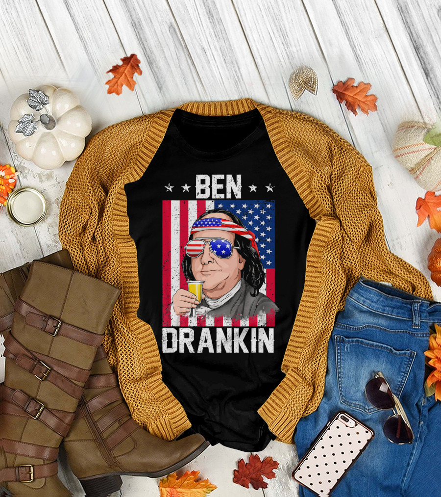 Ben Drankin American Flag Shades and Stars with Beer T-Shirt