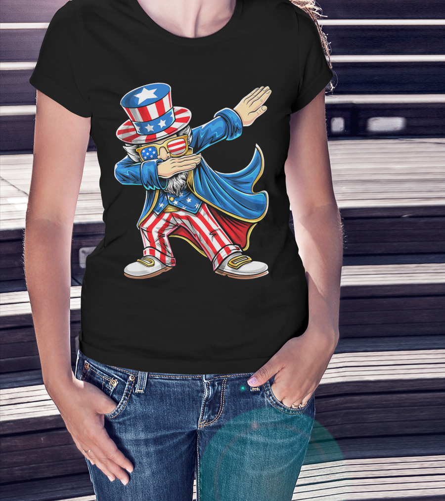 Uncle Sam Dabbing In Patriotic American Flag Suit And Hat T-Shirt