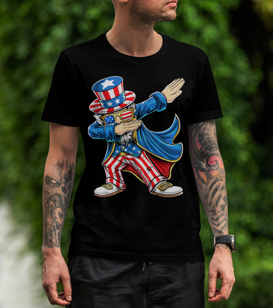 Uncle Sam Dabbing In Patriotic American Flag Suit And Hat T-Shirt