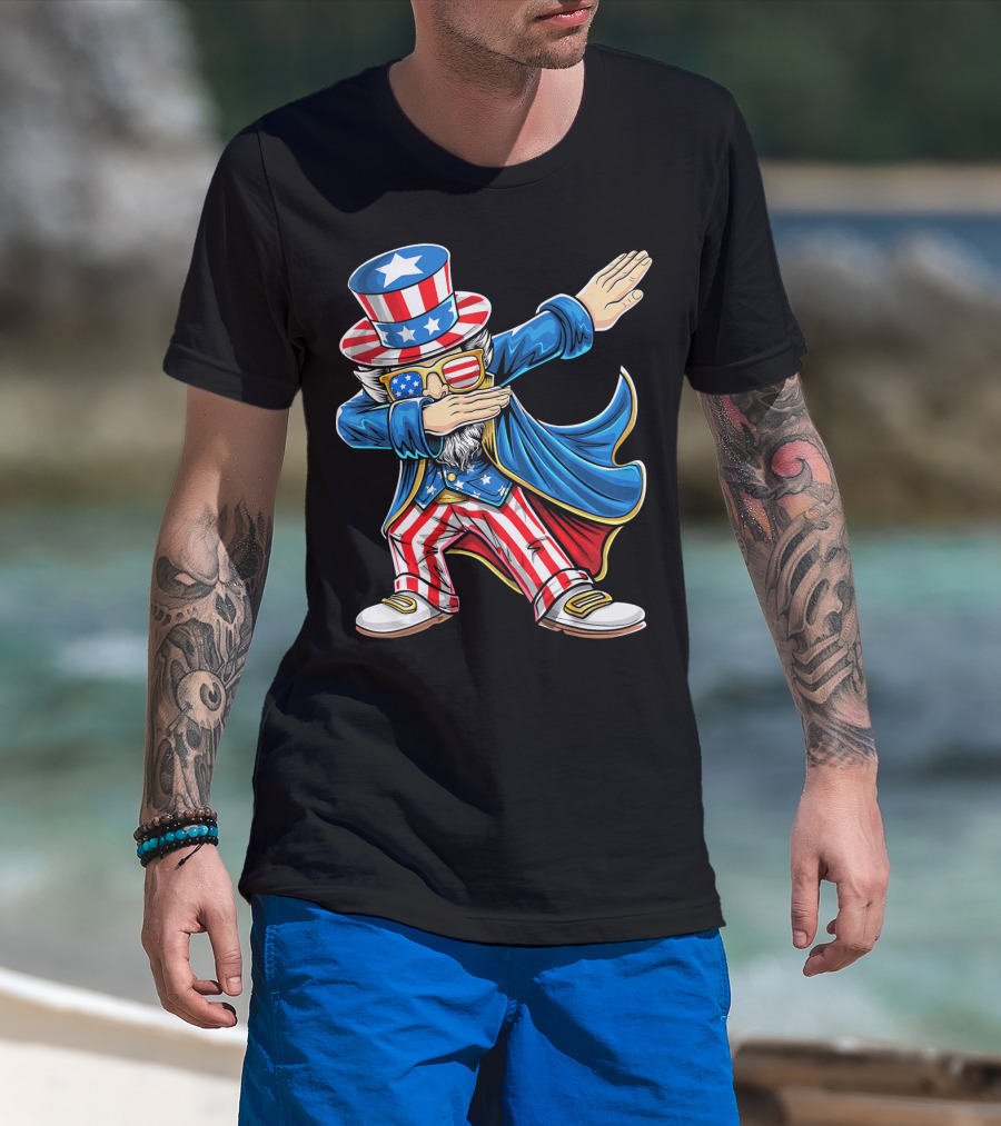 Uncle Sam Dabbing In Patriotic American Flag Suit And Hat T-Shirt