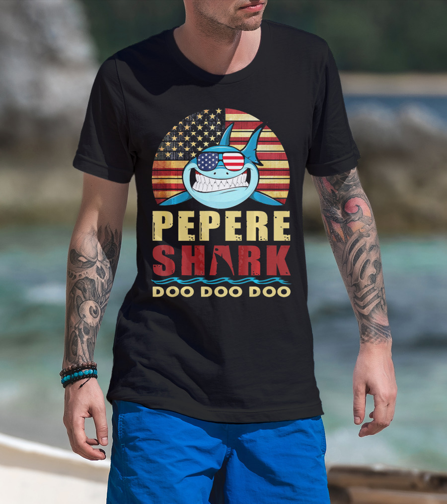 Pepere Shark American Flag Doo Doo Doo T-Shirt