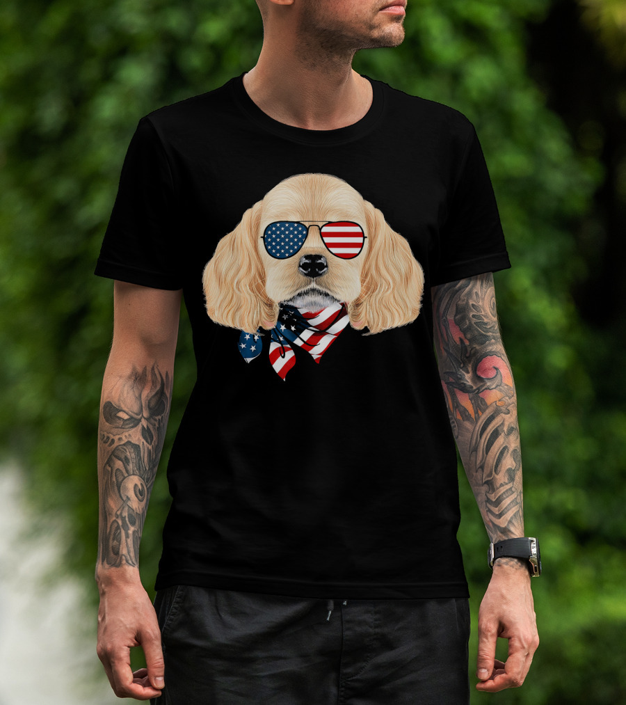 Cocker Spaniel Wearing American Flag Sunglasses And Bandana Patriotic T-Shirt