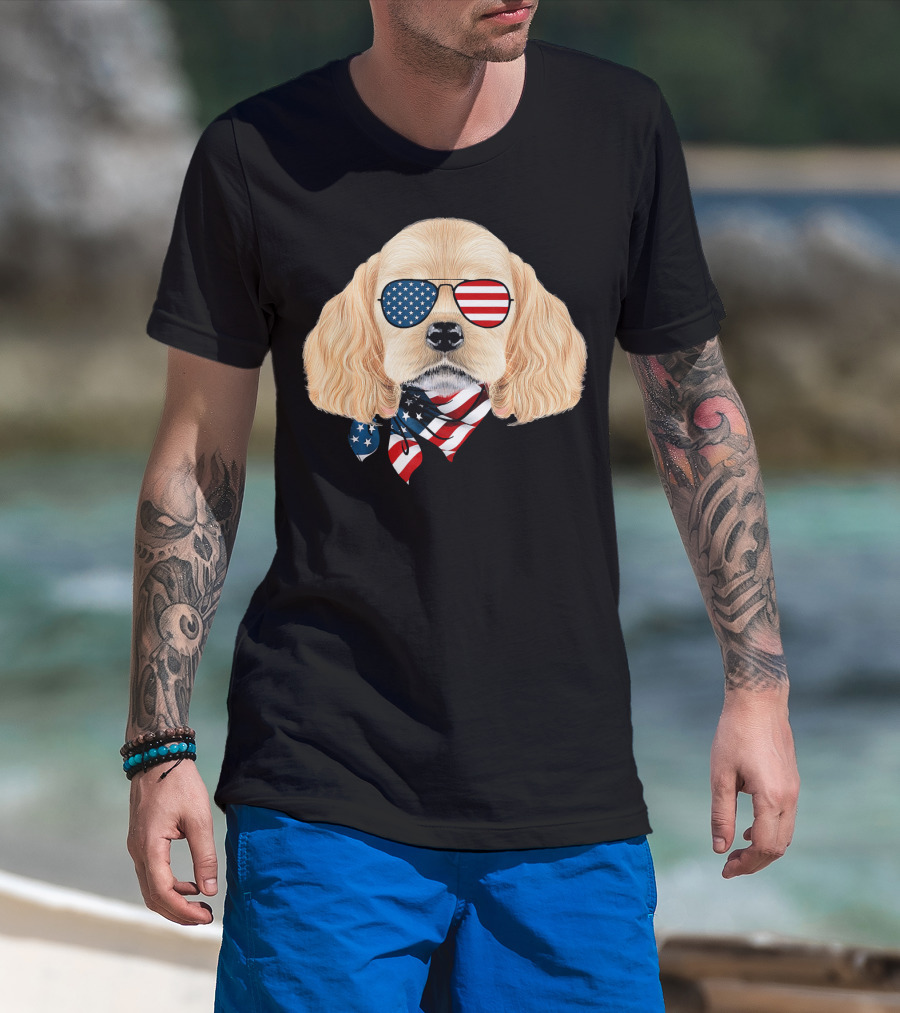 Cocker Spaniel Wearing American Flag Sunglasses And Bandana Patriotic T-Shirt