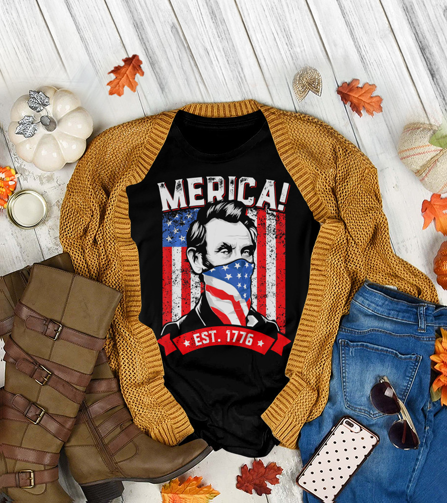 Merica Abe Lincoln Est. 1776 American Flag Bandana T-Shirt