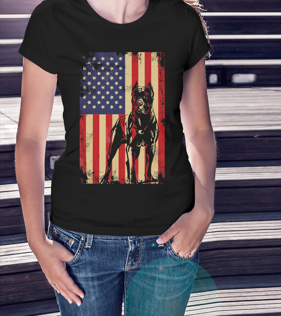 Cane Corso With American Flag Background T-Shirt