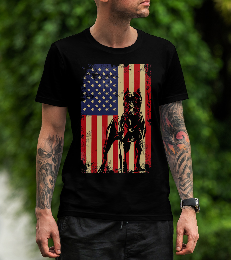 Cane Corso With American Flag Background T-Shirt
