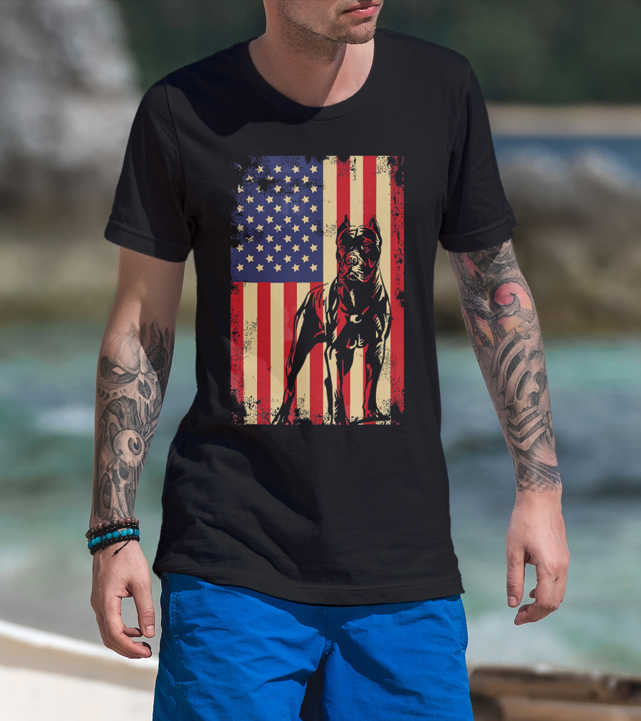 Cane Corso With American Flag Background T-Shirt