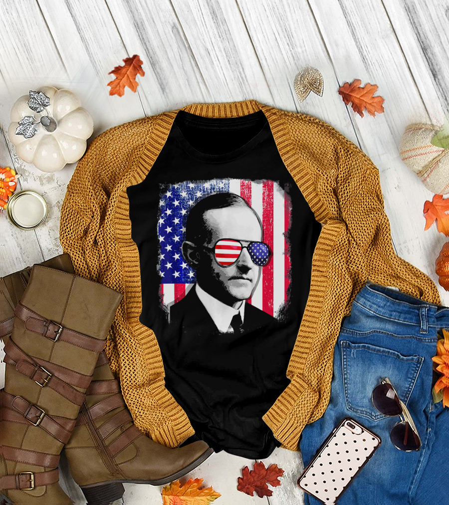 Calvin Coolidge American Flag Sunglasses 4th Of July USA Patriotic T-Shirt