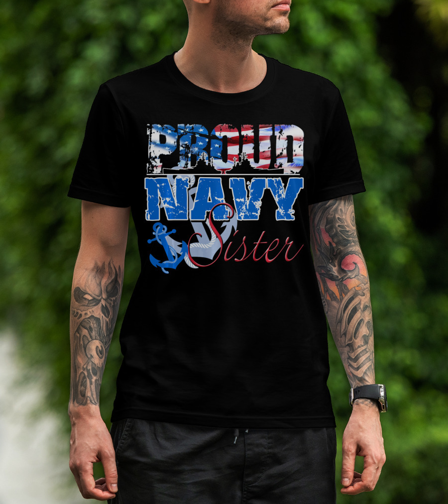 Proud Navy Sister Patriotic Anchor And Flag T-Shirt
