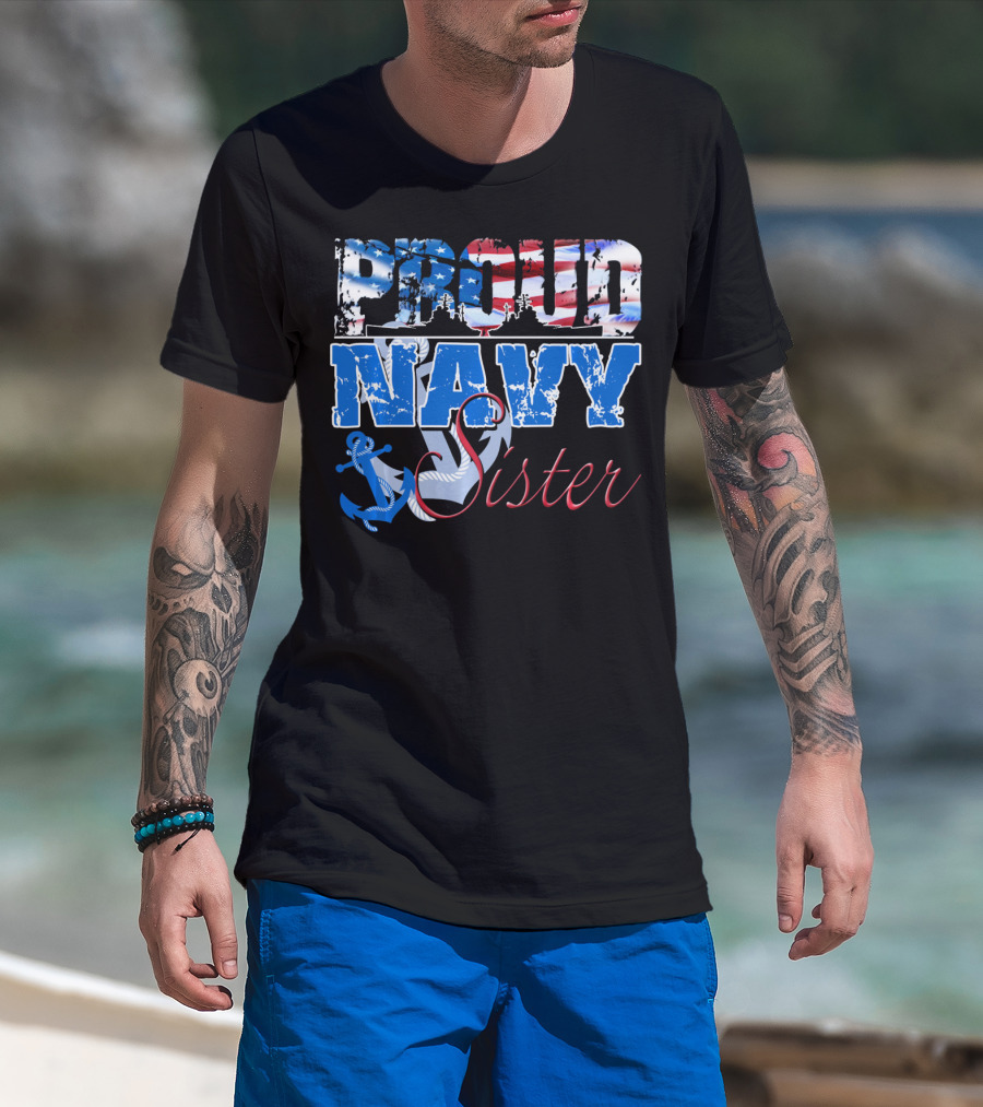 Proud Navy Sister Patriotic Anchor And Flag T-Shirt