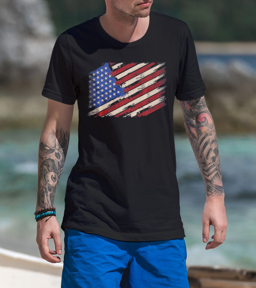Distressed American US Flag Vintage Retro T-Shirt