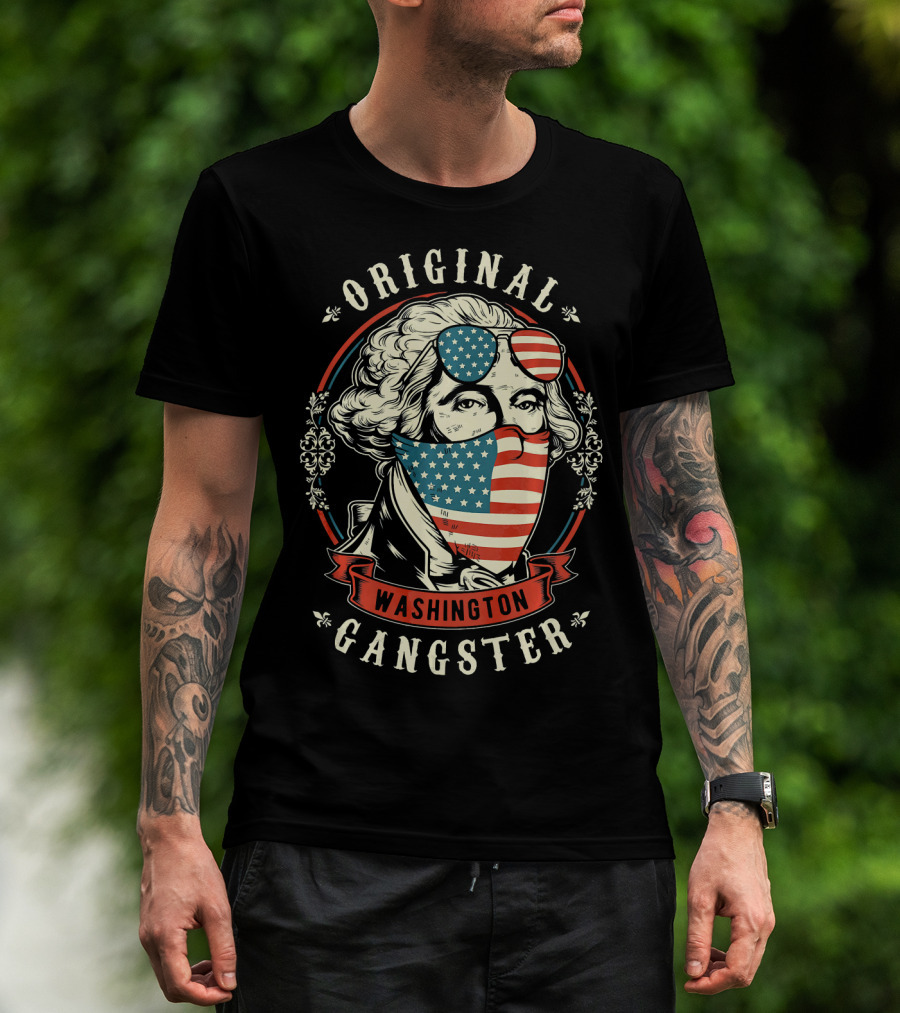 Original Gangster Washington American Flag Bandana Sunglasses T-Shirt