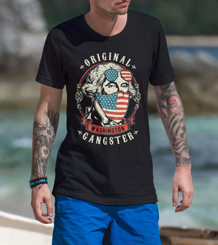 Original Gangster Washington American Flag Bandana Sunglasses T-Shirt