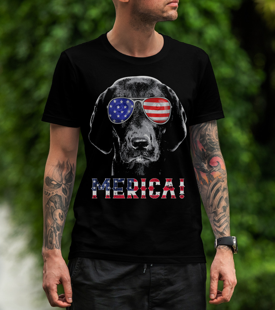 'Merica Labrador Black Lab American Flag Sunglasses T-Shirt