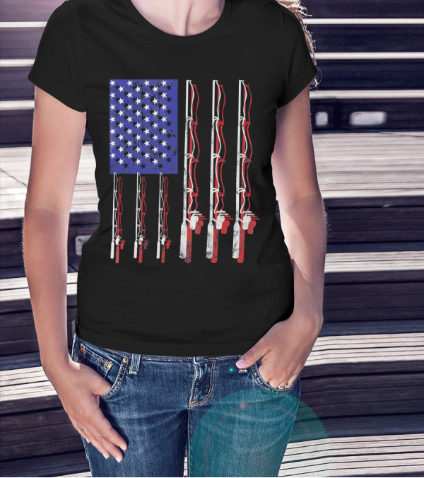 Humorous Patriotic Dad Fishing Rod American Flag Stars Stripes Edition T-Shirt