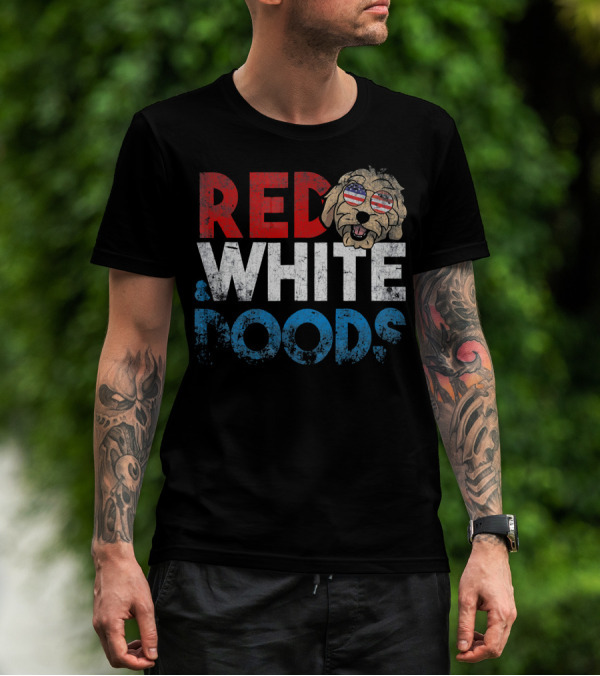 Red White Doods Funny Goldendoodle American Flag T-Shirt
