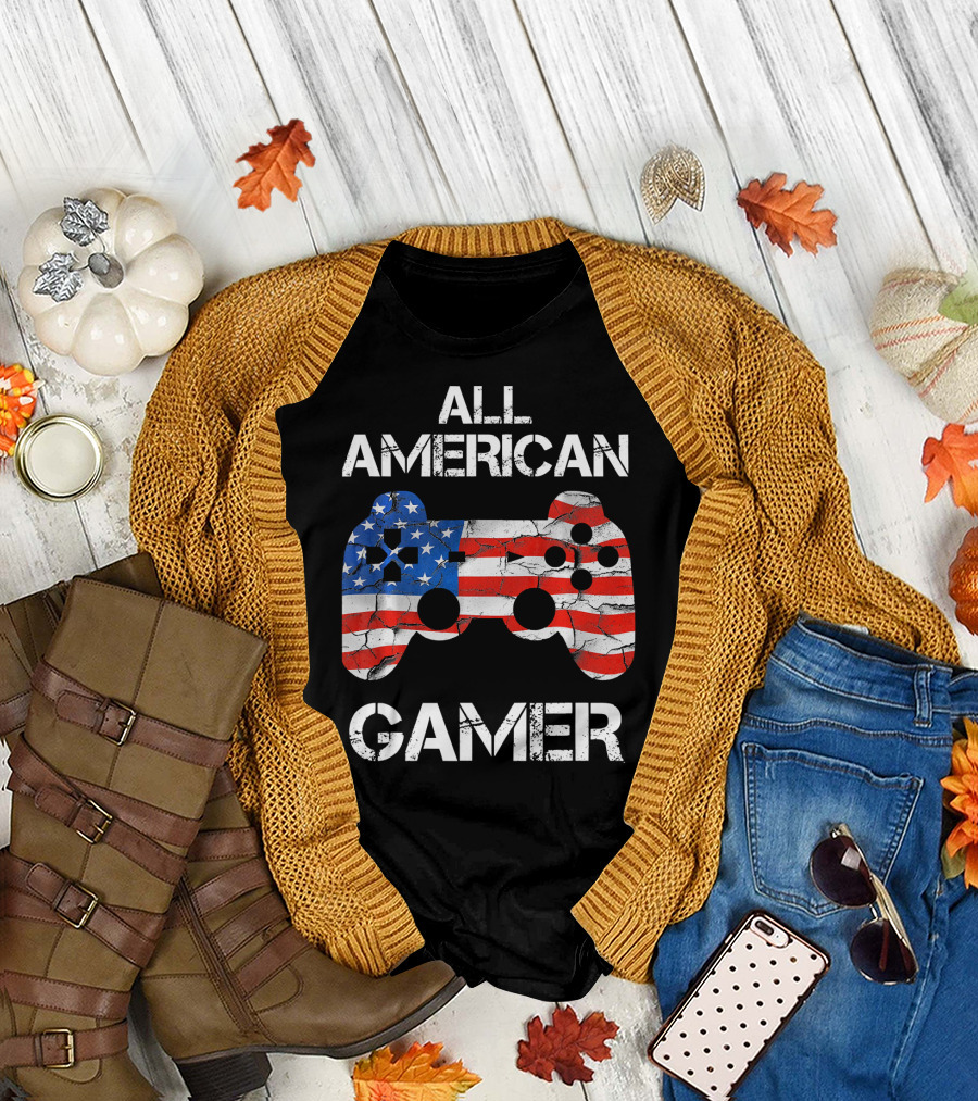 All American Gamer 4th of July Flag Game Controller T-Shirt