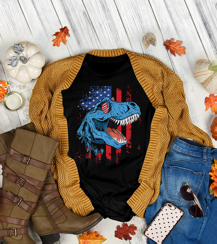 Amerisaurus Rex Patriotic Dinosaur 4th of July Kids Independence Day T-Shirt