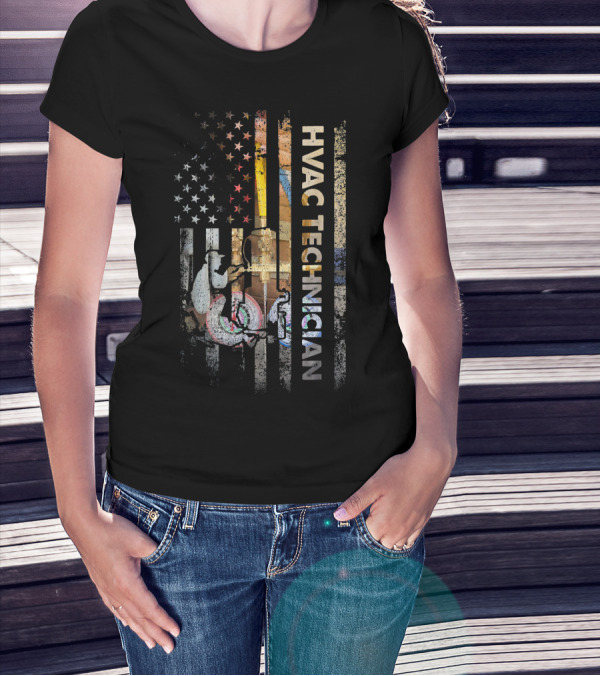 Mens HVAC Technician USA Flag Patriotic T-Shirt