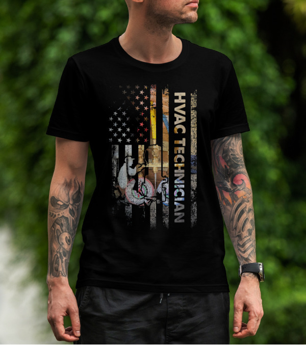 Mens HVAC Technician USA Flag Patriotic T-Shirt