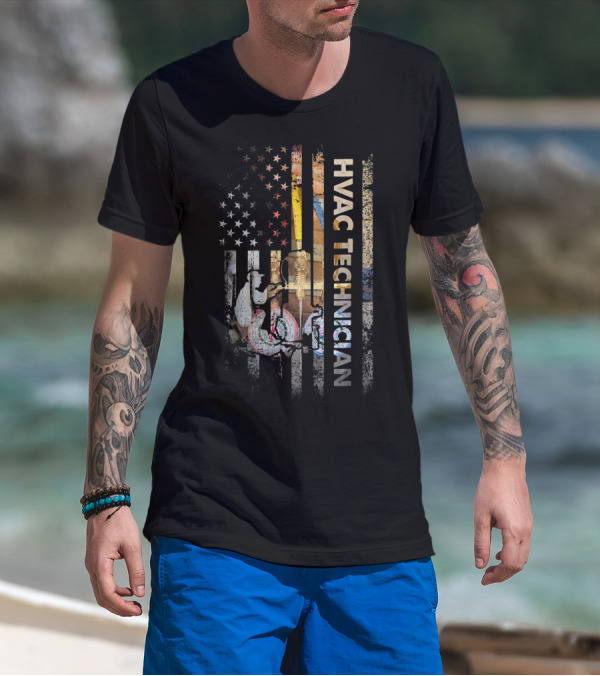 Mens HVAC Technician USA Flag Patriotic T-Shirt
