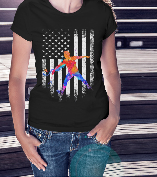 Vintage USA Badminton Player American Flag T-Shirt