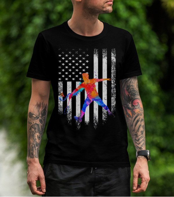 Vintage USA Badminton Player American Flag T-Shirt