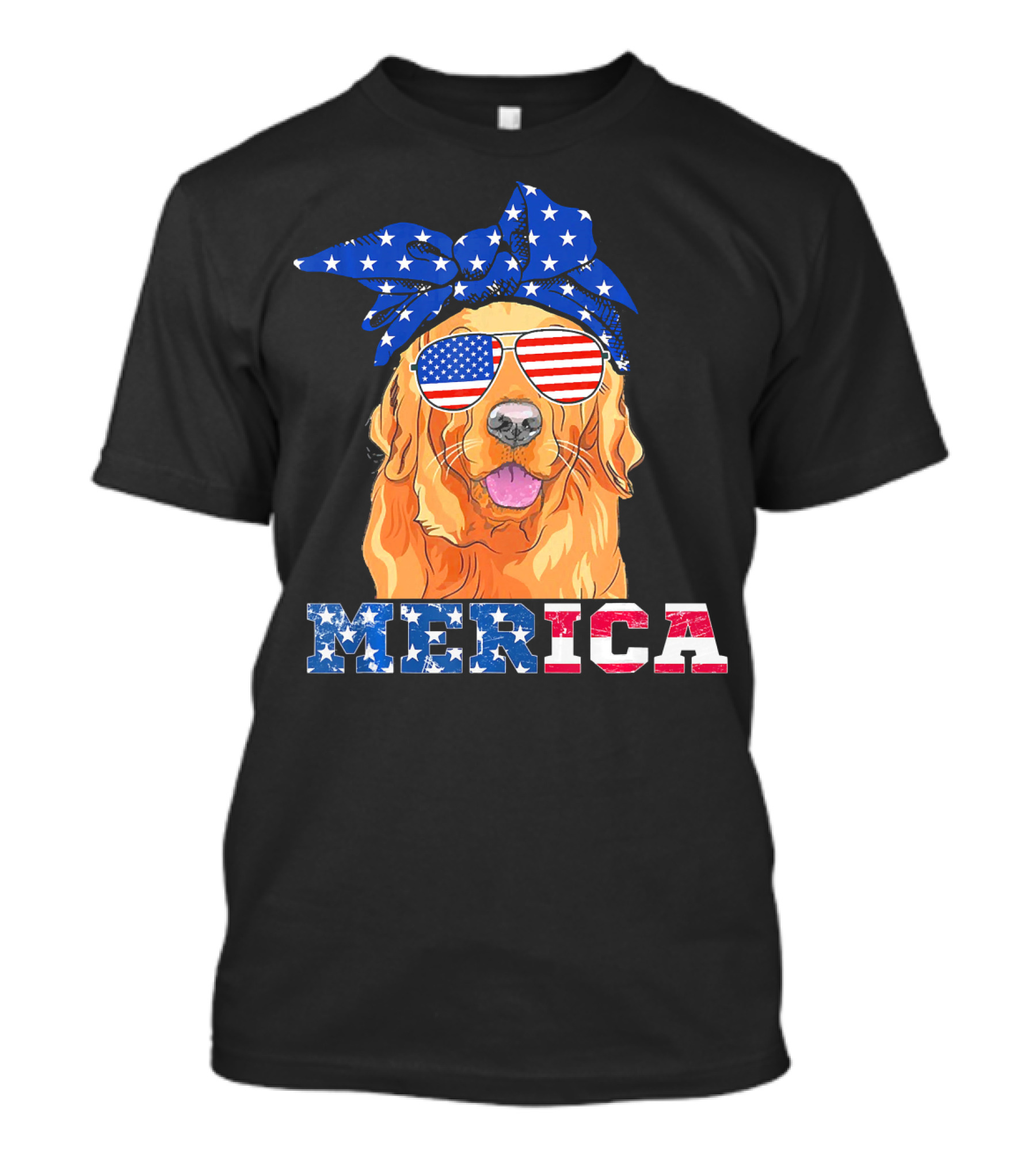 Merica Patriotic Golden Retriever With American Flag Bandana And Sunglasses T-Shirt