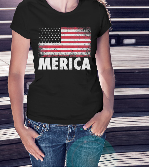 Merica American Flag Distressed Style USA Flag T-Shirt