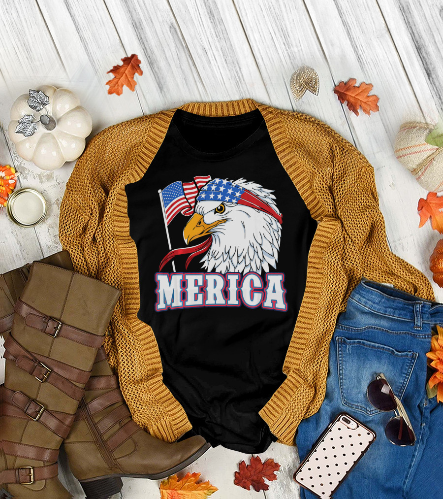 Merica Patriotic Bald Eagle American Flag Bandana USA Independence Day T-Shirt
