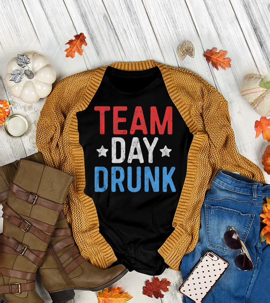 Team Day Drunk Patriotic 4th July Celebration Stars T-Shirt