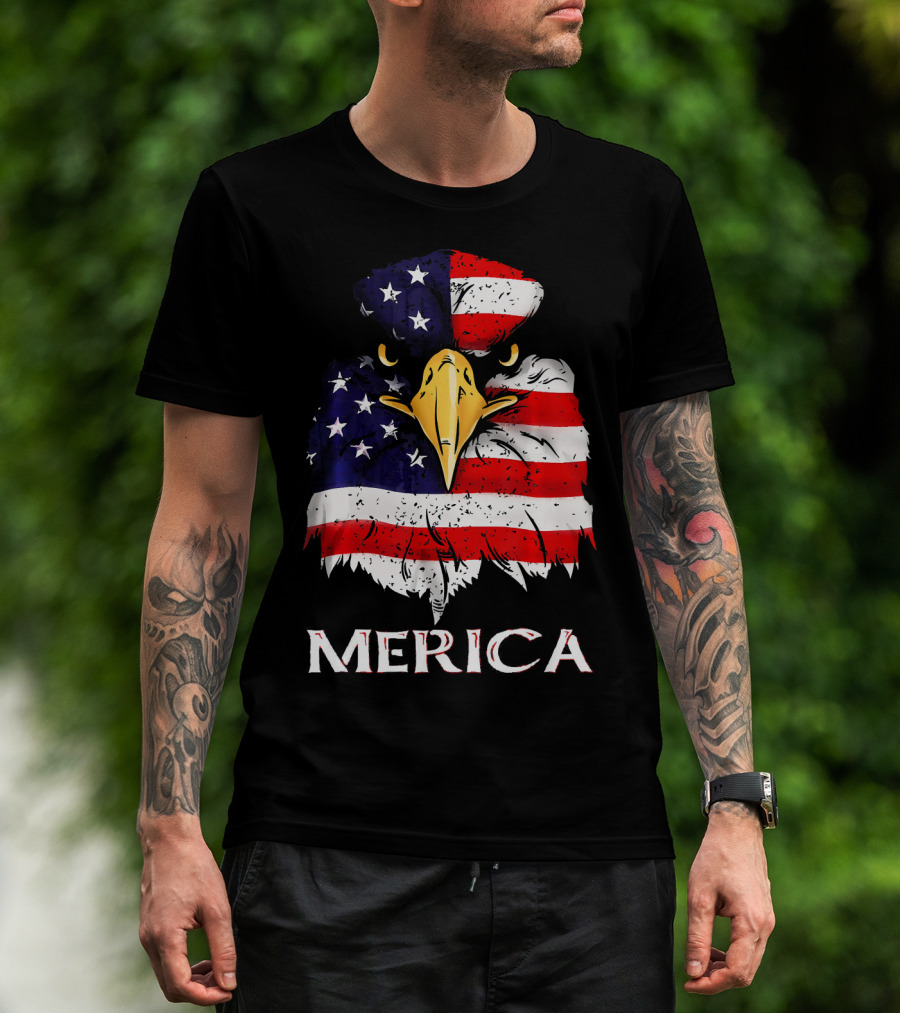 Merica Bald Eagle American US Flag T-Shirt