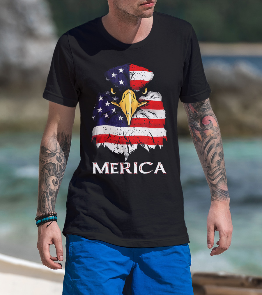 Merica Bald Eagle American US Flag T-Shirt