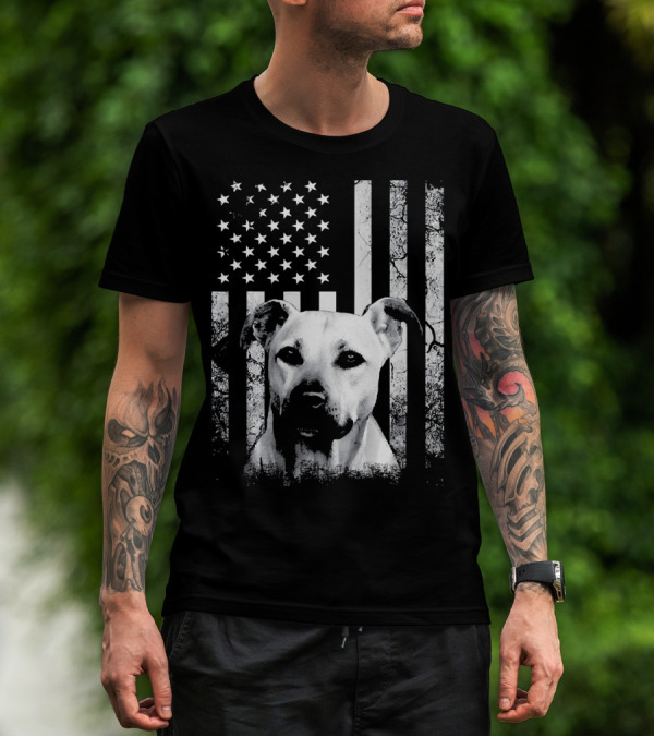 Black Mouth Cur With American Flag Fourth Of July America Dog T-Shirt