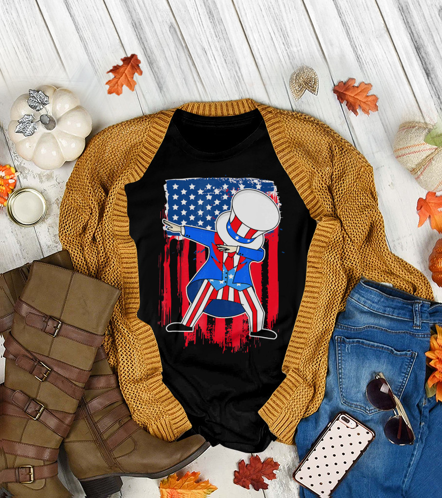 Uncle Sam Dab 4th of July American Flag T-Shirt