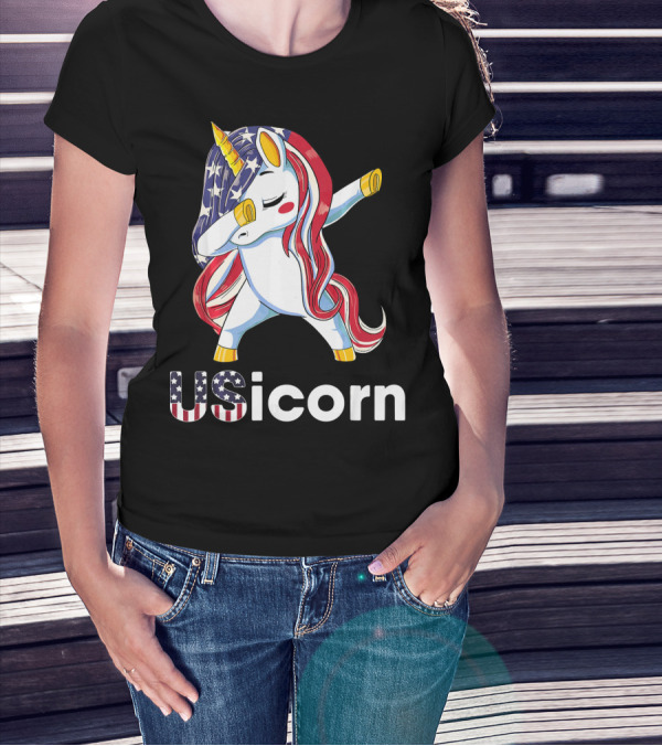 USA Flag Dabbing Unicorn USicorn Dress Stuff T-Shirt