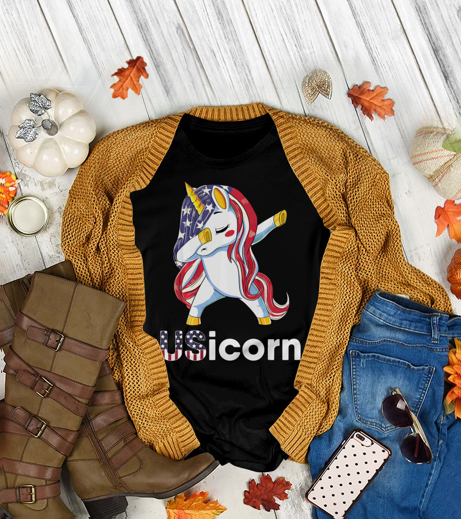 USA Flag Dabbing Unicorn USicorn Dress Stuff T-Shirt