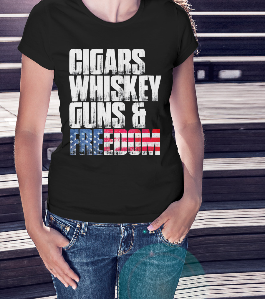 Cigars Whiskey Guns And Freedom USA Patriot T-Shirt