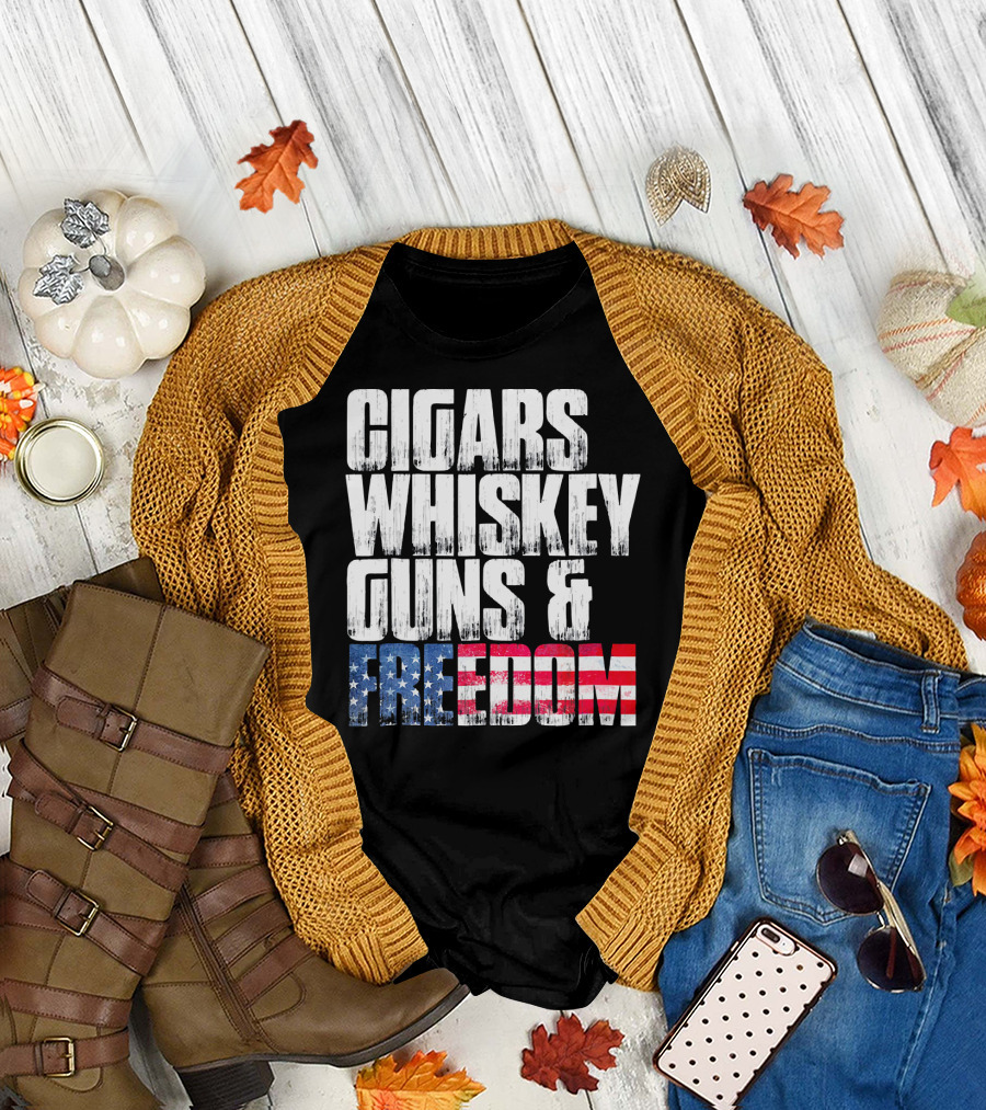 Cigars Whiskey Guns and Freedom USA Patriot T-Shirt