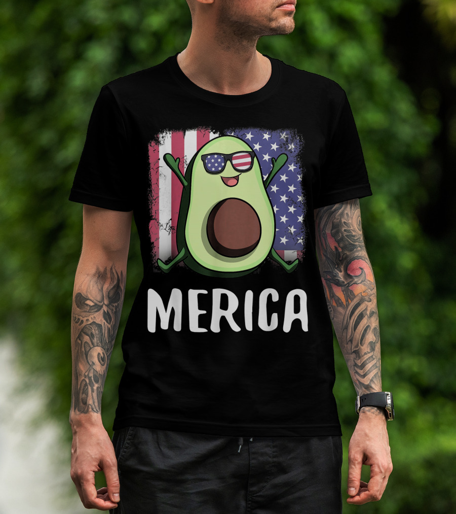 MERICA Avocado USA American Flag T-Shirt