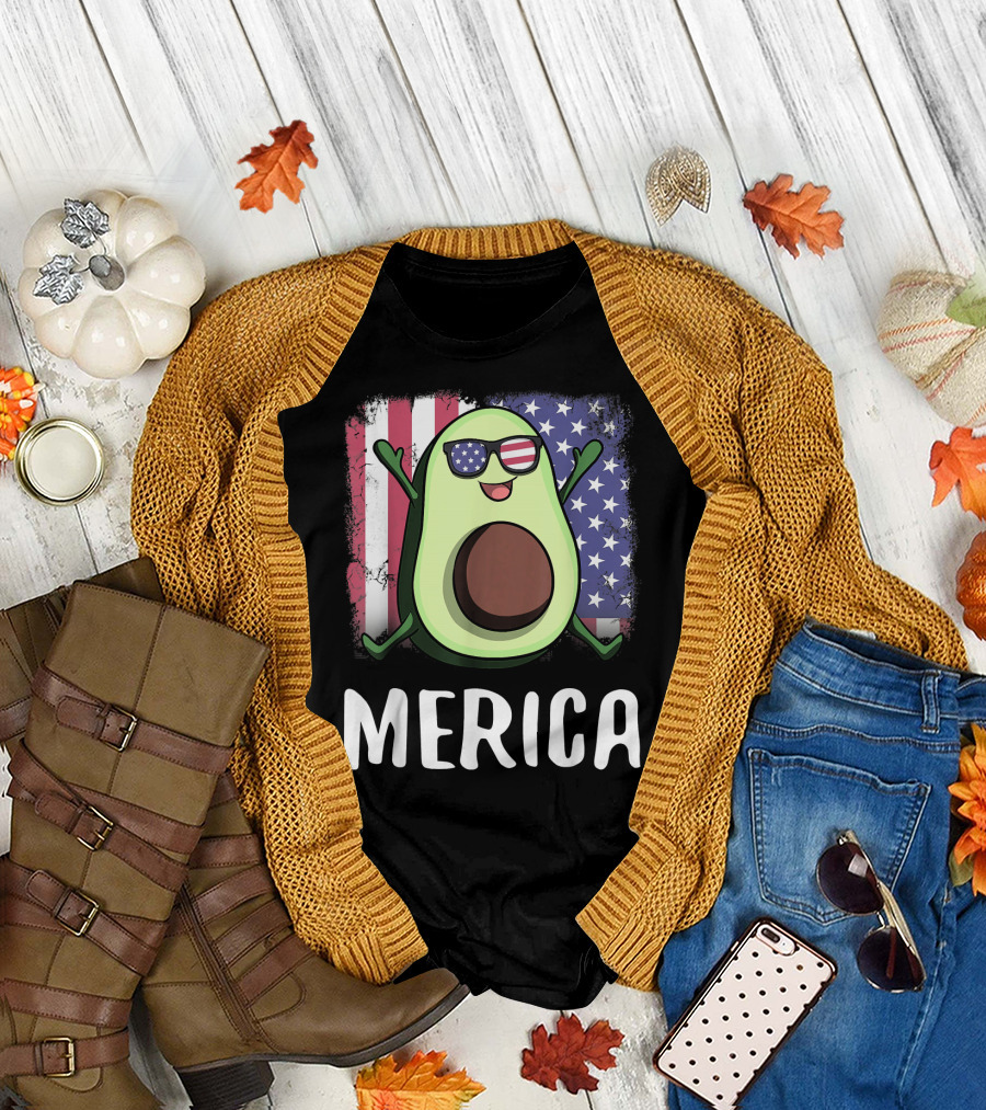 MERICA Avocado USA American Flag T-Shirt