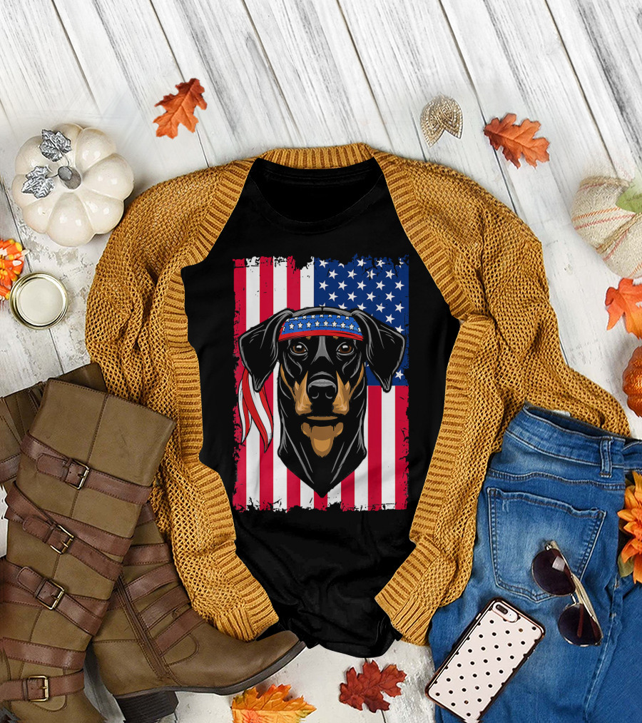 USA Flag Doberman 4th of July Mens T-Shirt
