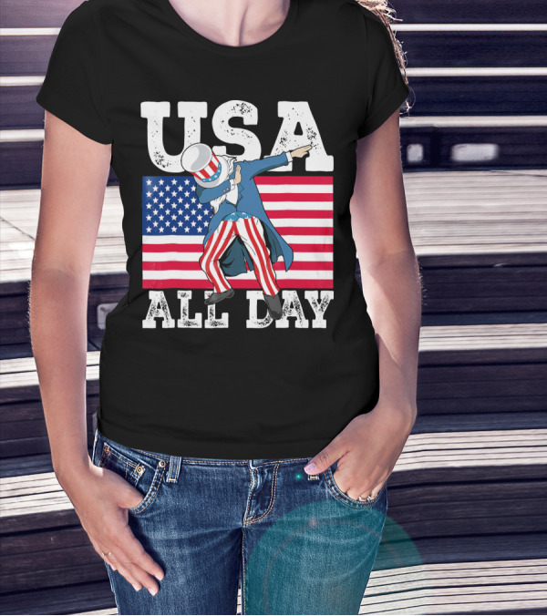 USA All Day Dabbing Uncle Sam 4th Of July T-Shirt