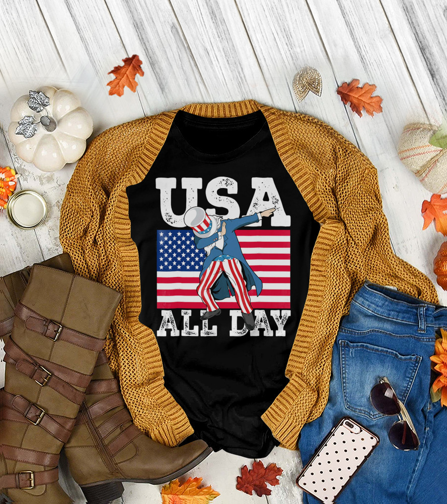 USA All Day Dabbing Uncle Sam 4th of July T-Shirt