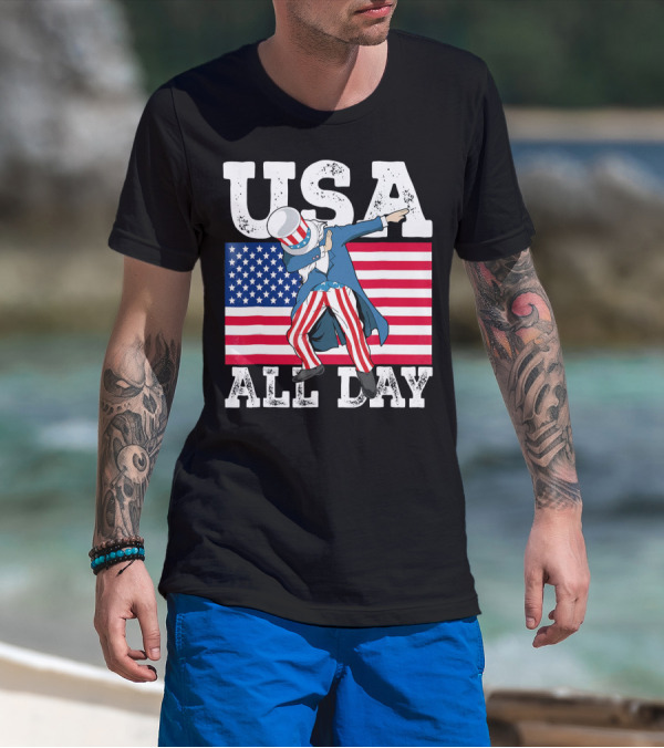 USA All Day Dabbing Uncle Sam 4th Of July T-Shirt
